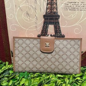 Celine Beige Brown Monogram Continental Wallet
